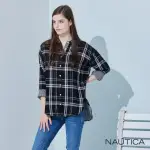 【NAUTICA】女裝 經典格紋休閒長版襯衫(黑色)