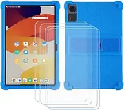 FZZSZS Case for Doogee Tab A9 Tablet + 4Pcs Tempered Glass Screen Protector Protective Film,Soft Gel Blue Shell Silicone Tablet Cover for Doogee Tab A9 (10.1")