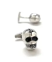 Red Skull Cufflinks Silver and Black Enamel 3D Design Silver Whale Tail Post