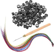 DEARMAMY 13 Colorful Hair Extensions Colored Braiding Hair Extensions Crochet Hook Synthetic Feathered Hairpieces Micro Beads Crochet Loop Tool High Temperature Silk