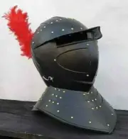 Medieval Black Barbute Helmet Roman Knight Armor Helmet with Plume