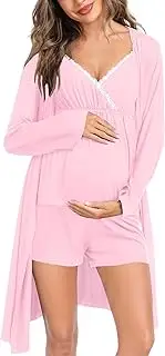 [SWOMOG] Womens Maternity Robe Set 3 Piece Nursing Pajamas for Breastfeeding 3 in 1 Labor Delivery Hospital Pregnancy Pjs