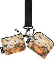 [XYMZR] Mini Zip Around Wristlet keychain Wallet Thanksgiving Harvest Butterfly for Women Personalized Pattern Detachable Dual Pouch Wristlet Portable Wallet Phone Coin Purse, Multi-colored, One Size