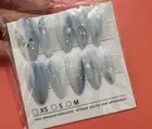 Handmade Press On Nails 10pcs Minimalist Pastel Blue White Glitter Oval MEDIUM