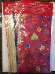 NEW 2 Text Book Cover Binder Pink Peace Love Heart Jumbo Stretchable Reusable