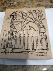 Northwoods Rubber Stamp - Lamppost Fence Wood Rubber Stamp