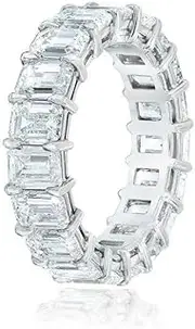 [HEARTS AND YOU] 4.7ct Emerald Cut Moissanite Wedding Band White Gold Plated Iced Full Eternity