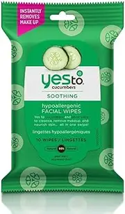 Yes To Cucumbers Face Wipes for Sensitive Skin Soothing Travel Facial Wipes | 10 Count