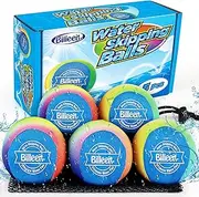Billeeit 5Pcs Water Skipping Balls for Pool Play, Rainbow Color Splash Water Bouncing Balls with Portable Mesh Bag, Fun Beach Toys & Games for Kids 3+ 4-8-12 and Adults