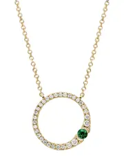 14K Diamond .20 ct. & .06 ct. Emerald Open Circle Necklace