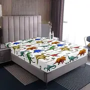 Loussiesd Dinosaur World Fitted Sheet 100% Microfiber Breathable Junior/Toddler/Cot Only Bedsheet No Pillowcases Fitted Sheets Luxury Single Size(90 x 190+30cm)