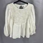 House Of Harlow Ivory Embroidered Puff Sleeve Peasant Top Size Medium NWT