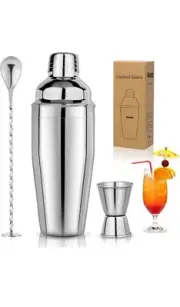 Cocktail Shaker, 24oz Drink Shaker with Bartender Strainer, Measuring Jigger