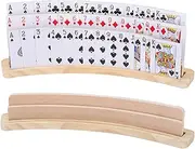 Exqline Curved Wooden Playing Card Holder Tray Rack Organizer Set of 2 Solid Card Holder for Kids Seniors - 13.8 x 1.9 x 2.4 Inch for Bridge Canasta Strategy Card Playing