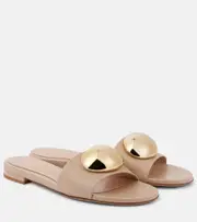[Gianvito Rossi] Gianvito Rossi Embellished leather slides AU 7 brown