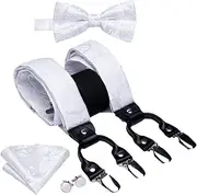[keusyoi] Suspender for Men Silk Bowtie and Suspender Set Luxury Brown Black Vintage Paisley Floral 6 Clips Braces