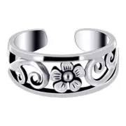 925 Sterling Silver Adjustable Flower Toe Ring - Dainty Foot Jewelry