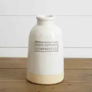New Primitive Farmhouse WHITE COTTAGE STONEWAR JUG Vase Jar Crock 9"