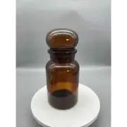 9” VTG AMBER GLASS APOTHECARY JAR BOTTLE CANISTER MADE IN BELGIUM