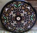 Nature Pattern Inlay Work Conference Table Top Round Black Marble Dining Table