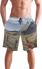 [XYMZR] Pheasant Farm Vintage Men's Swim Trunks Quick-Dry Bathing Suit Swimming Board Shorts S