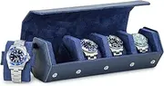 CONTACT'S FAMILY Watch Roll for 4 Watches Hexagonal Retro Travel Watch Case Genuine Leather Watch Case Watch Storage Box Blue