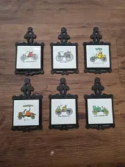 Set Of 6 Ceramic and Cast Iron Trivets Featuring Old Fashioned Cars