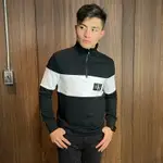 美國百分百【全新真品】CALVIN KLEIN 半拉鍊 大學T CK 長袖 LOGO 男 拼接 黑色 S號 BM51