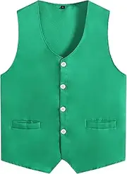 [Loodgao] Unisex Kids Volunteer Activity Vest Button Up Waistcoat Boys Girls Waiter Bartender Uniform Sleeveless Jacket