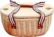 Wicker Basket | Portable Basket with Lid and Handle - Camping Kitchen Tool for Travel Hot Day Festival Couples Family Party Market Garden Camping