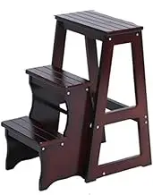 step ladder Folding 3 Tier Step Ladder Counter Stool, Multifunction 3-in-1 Wood Step Stool with Anti-Slip, Wide Pedal, Display Ladder and Storage Shelf for Library, Home Kitchen, Household Work, Garag