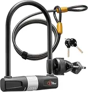 Bike U Lock with Cable - Via Velo Heavy Duty Bicycle U-Lock,14mm Shackle and 10mm x1.8m Cable with Mounting Bracket for Road Bike Mountain Bike Electric Bike Folding Bike, Great Bike Safety Tool