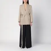 [Victoria Beckham] Beige Wool Jacket With Belt 12 UK Brown