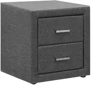 [Artiss] Bedside Table with 2 Drawers Grey Faux Leather Upholstered Drawer Bed End Side Tables Storage Cabinet Nightstand, Bedroom Living Room Home Furniture Organiser, Narrow Space Unit