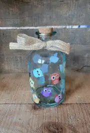 Owl Themed Small Glass Bottle Decor With Cork Stopper and Bow