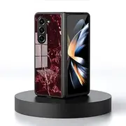 Compatible with Samsung Galaxy Z Fold5 5G Case,3 in 1 (PC Glass Back Panel+TPU Silicone) Anti-Drop Phone Case Cover Red
