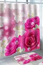 Refreshing Pink Roses White Flowers Shower Curtain