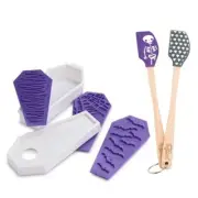 Tovolo Coffin Cookie Cutter / Design Stamps & 2pc 8" Mini Skeleton Spatula Set