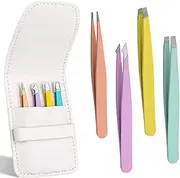 4 Pack Eyebrow Tweezers, Stainless Steel Slant Tweezer Set and Pointed Hair Removal Tweezers, Precision Tweezers for Ingrown Hair, Eyebrows Plucking, Daily Beauty Tool (multicolor)