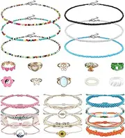 [Kakonia] Cute Seed Bead Choker Necklaces String Bracelets Y2k Rings Set