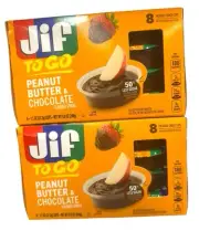 JIF TO GO - Peanut Butter & Chocolate- 2 Boxes / 16 Cups Total - Free Ship