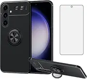 [Asuwish] Phone Case for Samsung Galaxy S24 5G and Tempered Glass Screen Protector With Ring Stand Kickstand Magnetic Rugged Metal Shockproof Silicone S 24 24S GS24 G5 Women Men Black