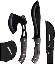 WORKPRO Axe and Fixed Blade Knife Combo Set, Full Tang, Wood Handle, for Outdoor Camping Hiking, Nylon Sheath Included