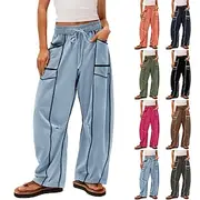 Women's Sweatpants Pants Trousers Straight Casual Athletic Long Medium Waist Patchwork Pocket Elastic Drawstring Design High Cut Breathability Soft Micro-elast