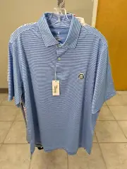 NWT MEN'S FAIRWAY & GREENE OWENS STRIPE POLO, SIZE: L, COLOR: BALTIC/BLUFF (M13)