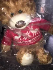 New Avon 2015 18" Plush Teddy Bear Red Holiday Sweater Christmas