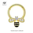 Rosie Bee Round Diamond Daith 14k Gold Bee Hoop Septum clicker for her
