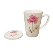 Pink Flower And Daisy Pattern With Lid Mug