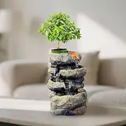 Kalona Indoor Fountain Exquisite Rockery Fountains Soothing Sound Tabletop Fountains Home/Office Decor with a Small Plastic Pot to Grow The Plant by Yourself(Automatic Watering)(22020)