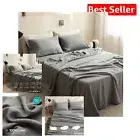 100% Linen Full Size Sheet Set, Breathable 4-Piece Grey Bedding for All Seasons